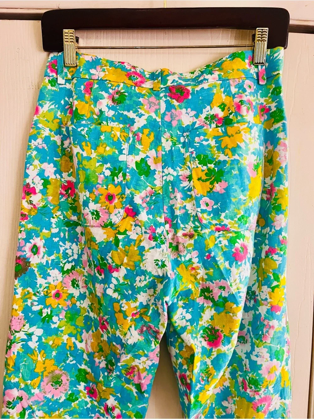 Zara 1960s Linen Mod Floral Cottagecore Hippie Resort Crop Pants M